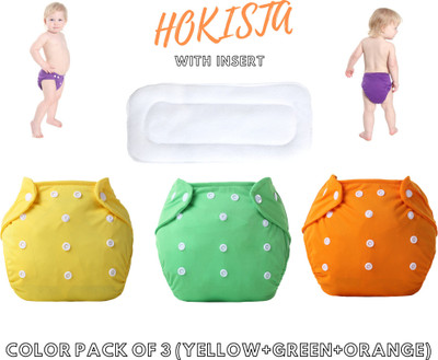 Hokista Pack Of 3 Reusable Cloth Diapers Washable, Adjustable Size with Insert Pads