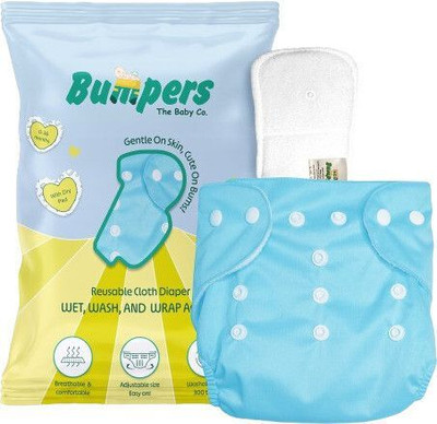 Bumpers The Baby Co. Reusable Baby Cloth Diaper with Insert Pad – Leakproof, Washable, 3M–3Y (Blue)