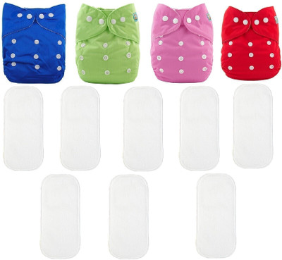 smilykid [Pack of 4 Pocket Cloth Diaper with 8 White Insert Pad] / Washable Baby Cloth D