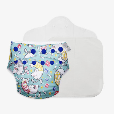 Superbottoms Freesize UNO - Washable & Reusable Cloth Diaper containing 1 Waterproof Outer + 1 Organic Cotton Dry Feel Magic Dry Pad +1 Open Booster pad [Day & Night Use] (Paw - sitively Happy)