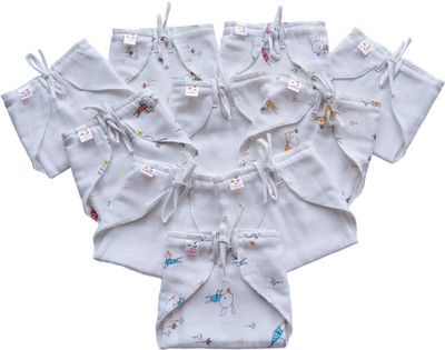 Tinycare Tiny Care White Printed Muslin Adjustable Basic Langot (Pack of 10)