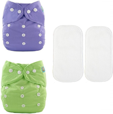 smilykid [Pack of 2 Pocket Cloth Diaper with 2 White Insert Pad] / Washable Baby Cloth D