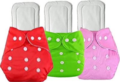 SAGEVI Baby's Cloth Pocket Diaper With Insert( PACK OF 3, Red, Green & Pink)