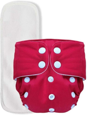 Bouncing Bliss REUSABALE BABY COTTON CLOTH DIAPER WITH 5 LAYER MICRO FIBRE WHITE INSERT-RED