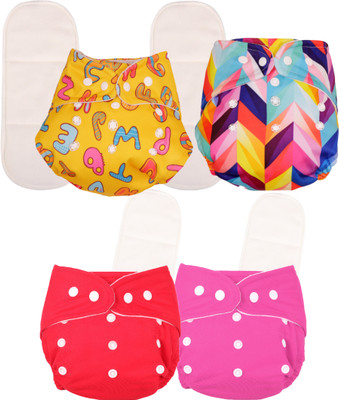 Deedry Cloth Diaper Washable Oeko-Tex Certified 2 Solid & 2 Print Diaper+ 3 Inserts Pad