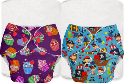 Basic EASY Pack of 2 Freesize Washable & reusable waterproof adjustable cloth diaper for babies with quick drying prefold style soaker(insert)