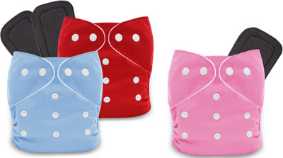Noor Exclusive Washable Reusable Adjustable Diapers(Blue Red Pink 3 Nappy 3 Blk insert)