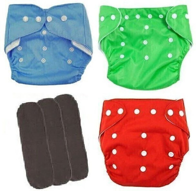 little monkeys washable & Reusable Cloth Diaper, Adjustable Infants Nappy with Insert- (0-11 Months, Pad Included) - Pack/Combo of (3 Cloth Diaper + 3 grey Insert)