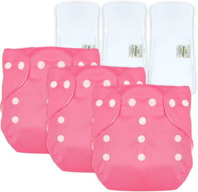 Bumpers The Baby Co. Reusable Baby Cloth Diaper with Insert – Leakproof, 3M–3Y, Pink, Pack of 3