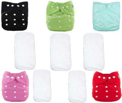 Aldeco [Pack of 5 Multicolor Pocket Cloth Diaper with 5 White Insert Pad] / Washable Baby Cloth Diaper / Reusable Nappy for Kids of age 0-24 months