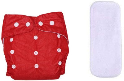 Dolly Enterprises Reusable Red Cloth Diaper For Baby (1 Pcs Cloth Diaper With 1 Pcs Insert)
