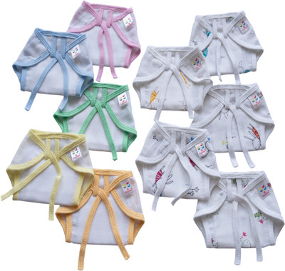 Tiny Care White Printed Soft Muslin Basic Langot with Strings (Pack of 10)