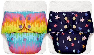 Superbottoms Basic Pack of 2-2 Certified Soft Fleece Lined Pocket Diapers with 2 Inserts with Snaps (Assorted)