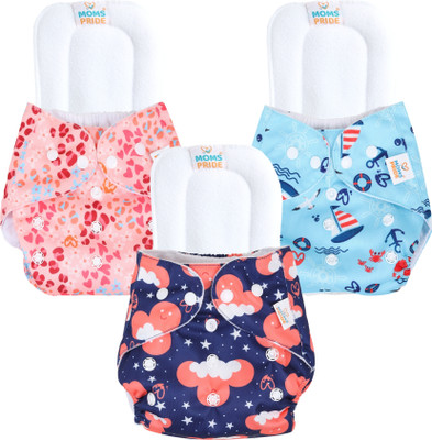 MOM'S PRIDE Reusable Exclusive Cloth Diapers With Microfiber Inserts Pack of 3