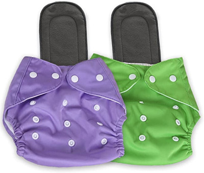 smilykid Small Cloth Button Diaper Combo - 2 diaper with black insert (purple green)
