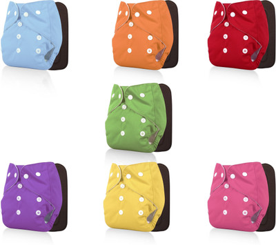 smilykid Baby Washable & Reusable Adjustable Pocket 7 Cloth Diaper & 7 Grey Insert