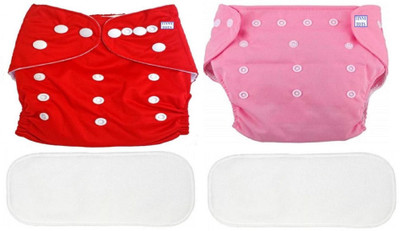 TINNY TOTS Premium Quality Fashionable Trendy Pack of 2 Reusable Adjustable Baby Cloth Diapers Nappy With 2 Microfiber Bamboo Insert Pads(Multi-Layer) For Babies/New Borns/Toddlers(0-12 Months,RP)