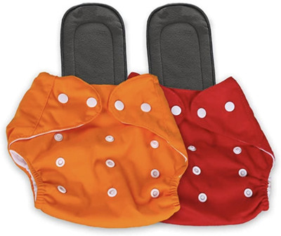 smilykid Small Cloth Button Diaper Combo - 2 diaper with black insert (orange red)