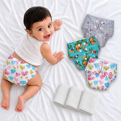 Superbottoms Pack of 3 BASIC Reusable Cloth Diapers | Adjustable, Washable |3M-3Y
