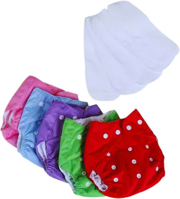 smilykid Multicolor Reusable Washable, Pack of 5 Cloth Diaper + 5 Insert for Baby