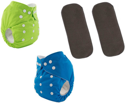 Mandisha All in One Washable Reusable Adjustable Cloth 2 Diapers with 2 Black Inserts