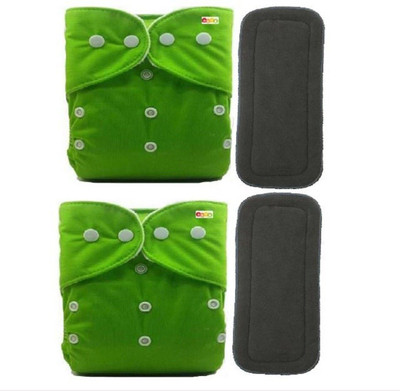 Alya Pack of 2 Premium Quality Reusable & All in One Adjustable Sizes Pocket Button Style Baby Cloth Diapers Nappies with Wet Free Bamboo Charcoal Inserts Pads(5 Layers) for New Borns/Infants I Age 0-24 Months(3-16KGS; S-M-L Sizes)