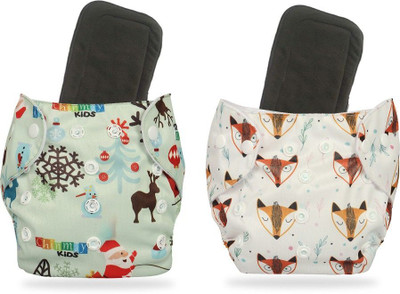 InEffable Printed Diapers Combo Pack of 2 With Black Inserts |Adjustable Button Diaper