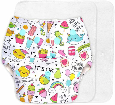 Superbottoms BASIC Reusable Cloth Diaper for babies 0-3Y with 2 Dry Feel Pad Doodles Print