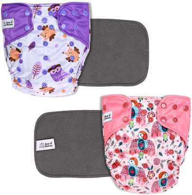 Bear & Bunny Washable Reusable Cloth Diaper,Free Size|for Kids 0-3 Yrs|2 Diaper & 2 insert