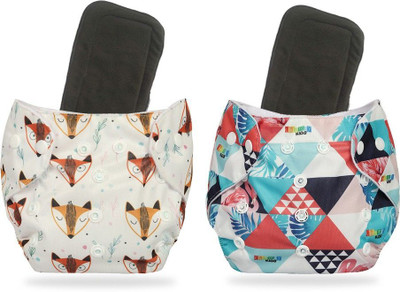 InEffable Printed Diapers Combo Pack of 2 With Black Inserts |Adjustable Button Diaper