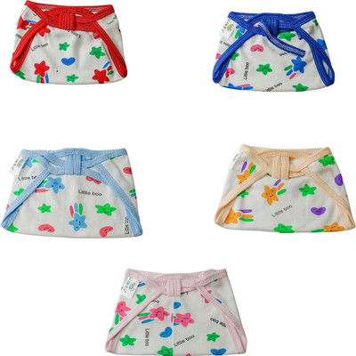 Little Boo new born Baby's Cotton Cloth Diapers / Langot / nappy U Shaped Washable and Reusable Nappies (Multicolour ,0-6 Months) Pack of 5