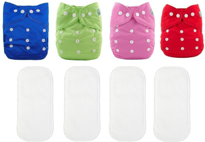 smilykid [Pack of 4 Pocket Cloth Diaper with 4 White Insert Pad] / Washable Baby Cloth D