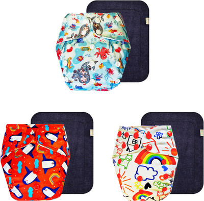 Dumbledo Reusable Eco-Friendly Dry Feel 3 Cloth Diaper With Black Pad