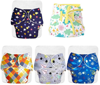 Superbottoms Pack of 4 BASIC Diaper with 4 dry feel pad for Babies 0-3Y 1 Langot -Assorted