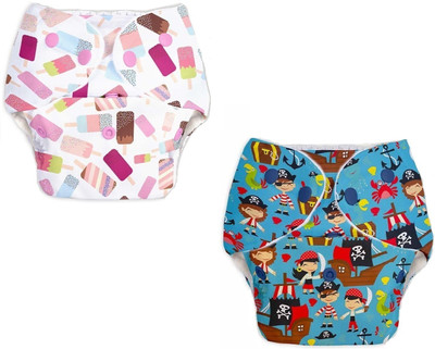 LEVOT Reusable Button Diaper Multi Color Pack of 2 Diaper & 2 Black 5 layer Insert