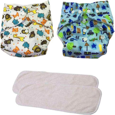 moms angel Washable and Reusable Baby Cloth Printed Diaper With Insert– (2 Diaper+2 Insert)