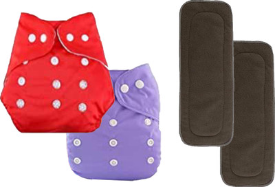 smilykid Baby's Cloth Pocket Diaper With Insert (Pack of 2,Red,Purple)