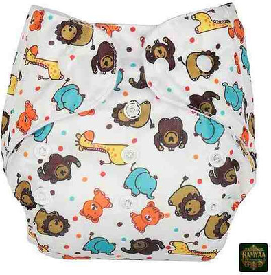 Ramyaa Enterprises Premium Butten Diaper + black insert/print-animal , base-white
