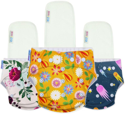 kidoooz Cloth Diaper For Baby | Pack of 3 (3 Diaper + 3 Insert) Washable & Reusable