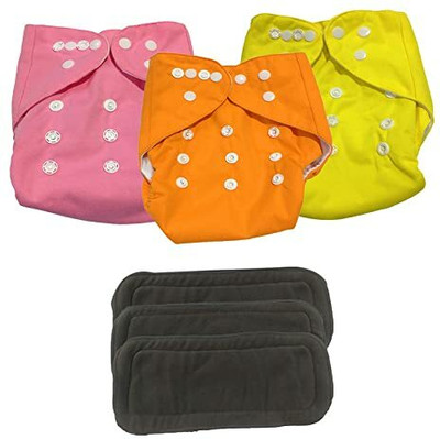 AngelicDecore Cloth Diaper Nappies with 5 Layered Baby Insert Pads (Set of 3)(Multi- Colour)