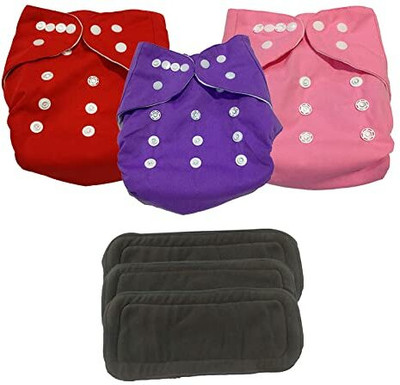 AngelicDecore Cloth Diaper Nappies with 5 Layered Baby Insert Pads (Set of 3)(Multi- Colour)