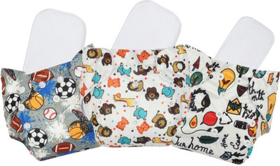 Chinmay Kids Cloth Diaper- Cute Prints, Freesize, Reusable, Washable, Adjustable Snap Buttons Cloth Diaper For Babies (0-36 Months Newborn) With Wet-Free Insert Pads/ Leak Proof & Dry Feel (Pack of 3)