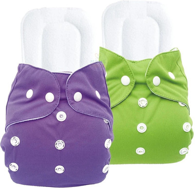 GOODVIBES Baby's Washable Reusable Adjustable 2 Cloth Diapers with 2 White Inserts