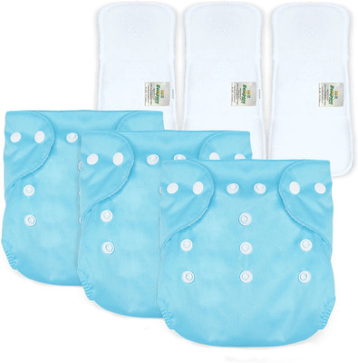 Bumpers The Baby Co. Reusable Baby Cloth Diaper with Insert – Leakproof, 3M–3Y, Blue, Pack of 3