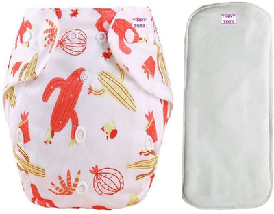 TINNY TOTS Premium Quality 1 Baby Reusable Cloth Diapers All in One Adjustable Pocket Style Printed Diaper Nappy Washable Durable With 1 White Microfiber Bamboo Insert liner Pad(5 Layers) Wetfree Durable For New Borns/Infants| Age 0-24 Months(SMALL-MEDIUM-LARGE;CACTUS)