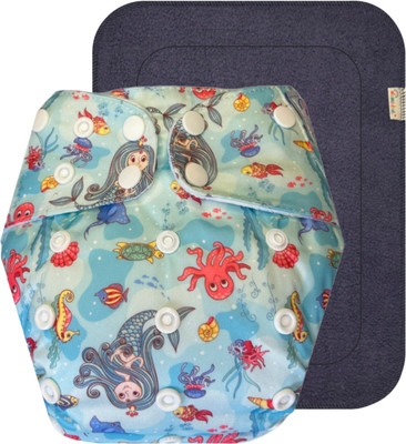 Dumbledo Reusable Eco-Friendly Dry Feel 1 Blue Cloth Diaper With Black Pad