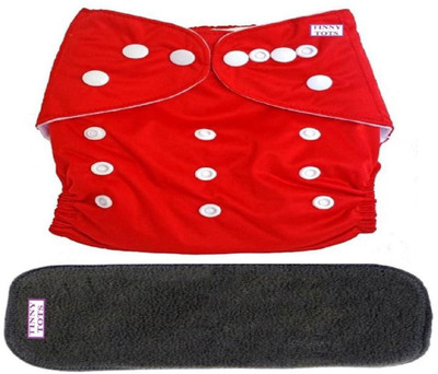 TINNY TOTS Premium Quality Fashionable Quick Dry Adjustable & Reusable Cloth Diaper Nappy With Bamboo Charcoal Insert Pad (Multi-Layers) Wetfree for Babies/New Borns/Infants(0-12 Months;RED)