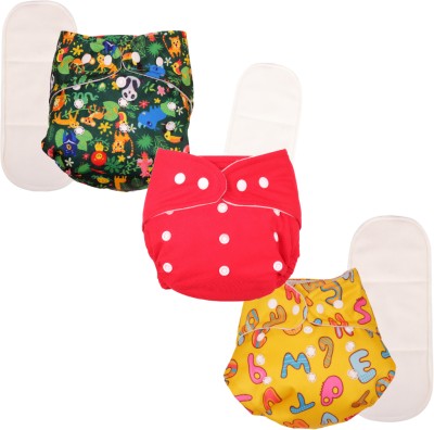 Deedry Oeko-Tex Certified Baby Cloth Diaper 1 Red & 2 Print Diaper + 3 Inserts/Pads