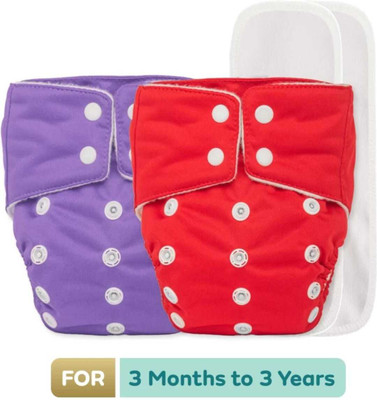 Bouncing Bliss REUSABALE BABY COTTON DIAPER WITH 5 LAYER MICRO FIBRE WHITE INSERT (PACK OF 2)