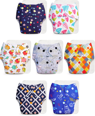 Superbottoms Pack of 7 BASIC Reusable Cloth Diapers for Babies | Adjustable & Washable |3M-3Y